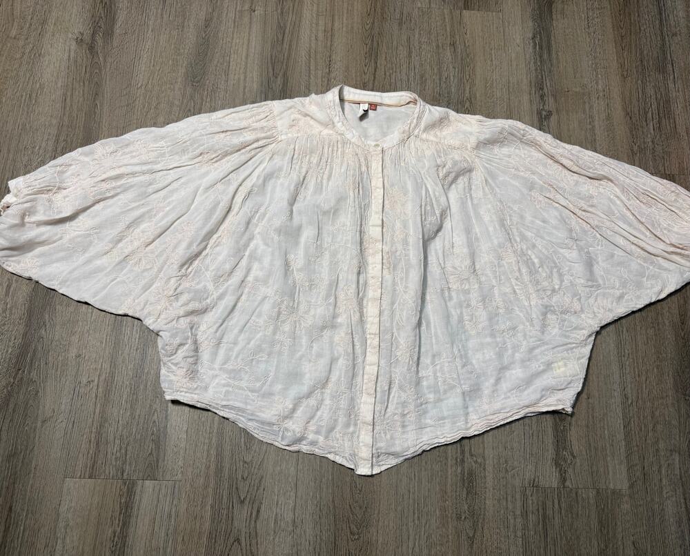 Pilcro by Anthropologie Women's The Tavi Cream Embroidered Button-Down Blouse